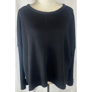 Anthropologie Womens Black Waffle Knit Oversized Long Sleeve Top Size M